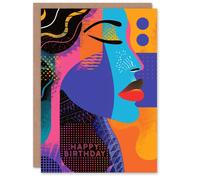 Artery8 Electric Muse Colourful Abstract Pop Art Portrait Birthday Card Artery8 Multicolor