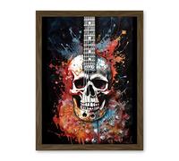 Artery8 Electric Skull Guitar Death Metal Music Concept Splatter Art Modern Acrylic Painting Artwork Framed Wall Art Print 18X24 Inch
