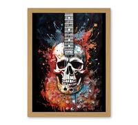 Artery8 Electric Skull Guitar Death Metal Music Concept Splatter Art Modern Acrylic Painting Artwork Framed Wall Art Print 18X24 Inch