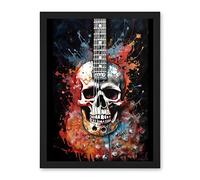 Artery8 Electric Skull Guitar Death Metal Music Concept Splatter Art Modern Acrylic Painting Artwork Framed Wall Art Print 18X24 Inch