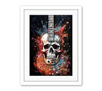 Artery8 Electric Skull Guitar Death Metal Music Concept Splatter Art Modern Acrylic Painting Artwork Framed Wall Art Print 18X24 Inch