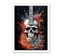 Artery8 Electric Skull Guitar Death Metal Music Concept Splatter Art Modern Acrylic Painting Artwork Framed Wall Art Print 18X24 Inch