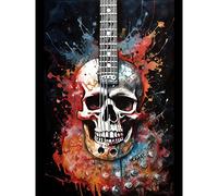 Artery8 Electric Skull Guitar Death Metal Music Concept Splatter Art Modern Acrylic Painting Extra Large XL Wall Art Poster Print