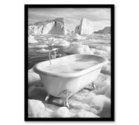 Artery8 Elegant Bathtub Polar Ice Cap Black White Surreal Framed Art Print | Size: W12" x H16" Artery8 White W12" x H16"