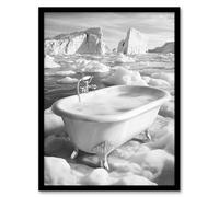 Artery8 Elegant Bathtub Polar Ice Cap Black White Surreal Living Room Artwork Framed Wall Art Print 18X24 Inch