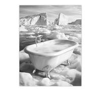 Artery8 Elegant Bathtub Polar Ice Cap Black White Surreal Living Room Large Wall Art Poster Print Thick Paper 18X24 Inch
