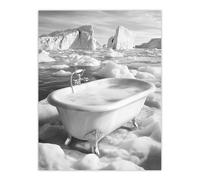 Artery8 Elegant Bathtub Polar Ice Cap Black White Surreal Wall Art Print | Size: W12" x H16" Artery8 White W12" x H16"