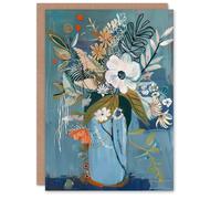 Artery8 Greeting Card Elegant Botanical Bouquet Flowers in Blue Vase For Her Woman Mother's Day Card