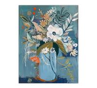 Artery8 Elegant Botanical Bouquet Flowers in Blue Vase Living Room Large Wall Art Poster Print Thick Paper 18X24 Inch