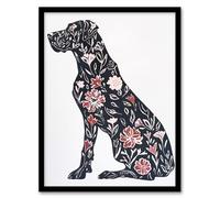 Artery8 Elegant Flower Pattern Great Dane Dog Lover Living Room Artwork Framed Wall Art Print A4