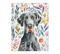Artery8 Elegant Great Dane Dog Lover Floral Pet Portrait Living Room Extra Large XL Wall Art Poster Print
