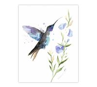 Artery8 Elegant Hummingbird with Wildflower Watercolour Wall Art Print in White | Size: W24" x H32" Artery8 White W24" x H32"