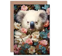 Artery8 Elegant Koala Bear Pink Blooming Flowers Birthday Thank You Greeting Card Artery8 Multicolor