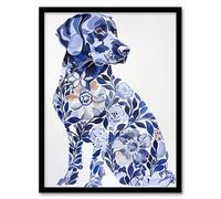 Artery8 Elegant Labrador Flower Pattern Fur Dog Lover Living Room Artwork Framed Wall Art Print 18X24 Inch