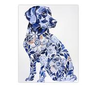 Artery8 Elegant Labrador Flower Pattern Fur Dog Lover Living Room Extra Large XL Wall Art Poster Print