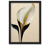 Artery8 Elegant Modern Calla Lily Black Gold Beige Artwork Framed Wall Art Print A4 Artery8 Black