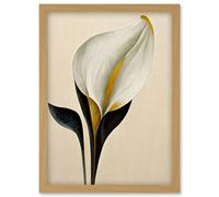 Artery8 Elegant Modern Calla Lily Black Gold Beige Artwork Framed Wall Art Print A4 in Light Oak Artery8 Light Oak