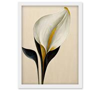 Artery8 Elegant Modern Calla Lily Black Gold Beige Artwork Framed Wall Art Print A4 in White Artery8 White