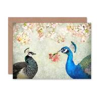 Artery8 Elegant Peacock Birds in Flower Blooming Garden Floral Card Artery8 Multicolor