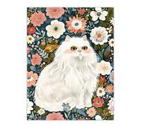 Artery8 Elegant Persian Cat Lover Flower Garden Portrait Wall Art Print | Size: W12" x H16" Artery8 Multicolor W12" x H16"