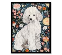 Elegant Poodle Dog Lover Pet with Wildflowers Framed Wall Art Artery8 Multi A4