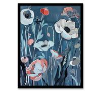 Artery8 Elegant Spring Wildflowers Blue Pink Painting Living Room Artwork Framed Wall Art Print A4