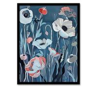 Artery8 Elegant Spring Wildflowers Blue Pink Painting Living Room Artwork Framed Wall Art Print 18X24 Inch