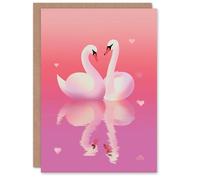 Artery8 Elegant Swan Couple Gliding on Serene Pink Lake Valentine's Day Card