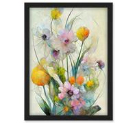 Artery8 Elegant Watercolour Pink And Yellow Spring Flower Bouquet Illustration Wall Art Print - A4 Size