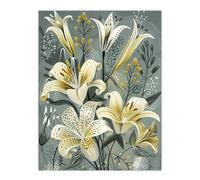 Artery8 Elegant White Lily Bouquet Grey Gold Floral Living Room Extra Large XL Wall Art Poster Print