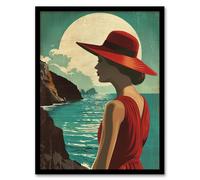 Artery8 Elegant Woman Italian Coast Travel Vintage Style Living Room Artwork Framed Wall Art Print A4