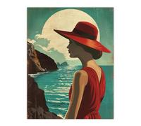 Artery8 Elegant Woman Italian Coast Travel Vintage Style Living Room Extra Large XL Wall Art Poster Print