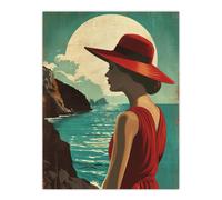 Artery8 Elegant Woman Italian Coast Travel Vintage Style Wall Art Print in Blue | Size: W12" x H16" Artery8 Blue W12" x H16"