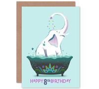 Artery8 Elephant Bath 8th Birthday Greetings Card in Light Blue Artery8 Light Blue