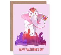 Artery8 Elephant Flower Valentines Greetings Card in Pink Artery8 Pink