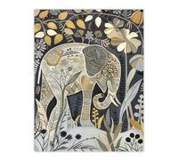 Artery8 Elephant Flowers Artwork Quirky Floral Folk Art Living Room Extra Large XL Wall Art Poster Print