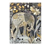 Artery8 Elephant Flowers Artwork Quirky Floral Folk Art Wall Art Print | Size: W12" x H16" Artery8 Multicolor W12" x H16"