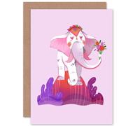 Artery8 Elephant Flowers Greetings Card in Pink Artery8 Pink