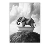 Artery8 Elephant in Bathtub on a Hill Black White Surreal Wall Art Print in Grey | Size: W12" x H16" Artery8 Grey W12" x H16"