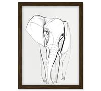 Elephant Minimal Line Simple Drawing Illustration Artwork Framed Wall Art Print A4 Artery8 Brown One Size
