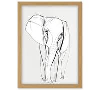 Elephant Minimal Line Simple Drawing Illustration Artwork Framed Wall Art Print A4 Artery8 Light Oak One Size