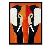 Artery8 Elephant Orange White Black Graphic Design Living Room Artwork Framed Wall Art Print A4