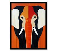 Artery8 Elephant Orange White Black Graphic Design Living Room Artwork Framed Wall Art Print A4