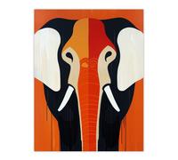 Artery8 Elephant Orange White Black Graphic Design Living Room Extra Large XL Wall Art Poster Print