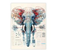 Artery8 Elephant Robot Hybrid Schematic Blueprint Futuristic Secret Complex Arcane Manuscript Gift For Him Man Cave Large Wall Art Poster Print Thick Paper 18X24 Inch