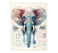 Artery8 Elephant Robot Hybrid Schematic Blueprint Futuristic Secret Complex Arcane Manuscript Gift For Him Man Cave Unframed Wall Art Print Poster Artery8 Multicolor W24" x H32"