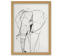 Elephant Simple Polygon Line Drawing Illustration Artwork Framed Wall Art Print A4 Artery8 Light Oak One Size