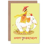 Artery8 Elephant Skates 7th Birthday Greetings Card in Yellow Artery8 Yellow