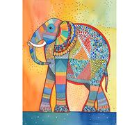 Artery8 Elephant With Geometric Patterns Folk Art Watercolour Painting Large Wall Art Poster Print Thick Paper 18X24 Inch