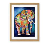 Artery8 Elephant With Patterns Folk Art Watercolour Painting Artwork Framed Wall Art Print 18X24 Inch